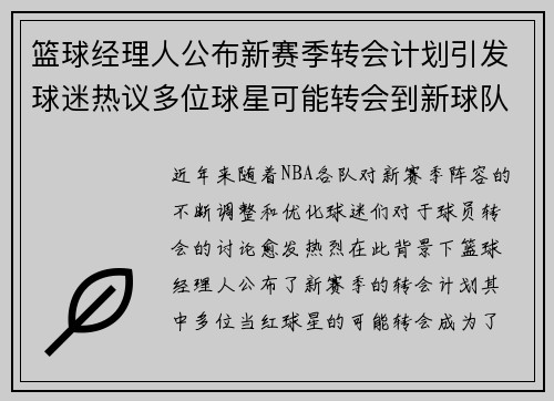 篮球经理人公布新赛季转会计划引发球迷热议多位球星可能转会到新球队